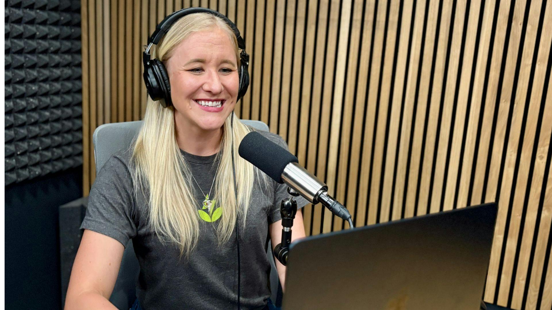 Podcaster recording audio
